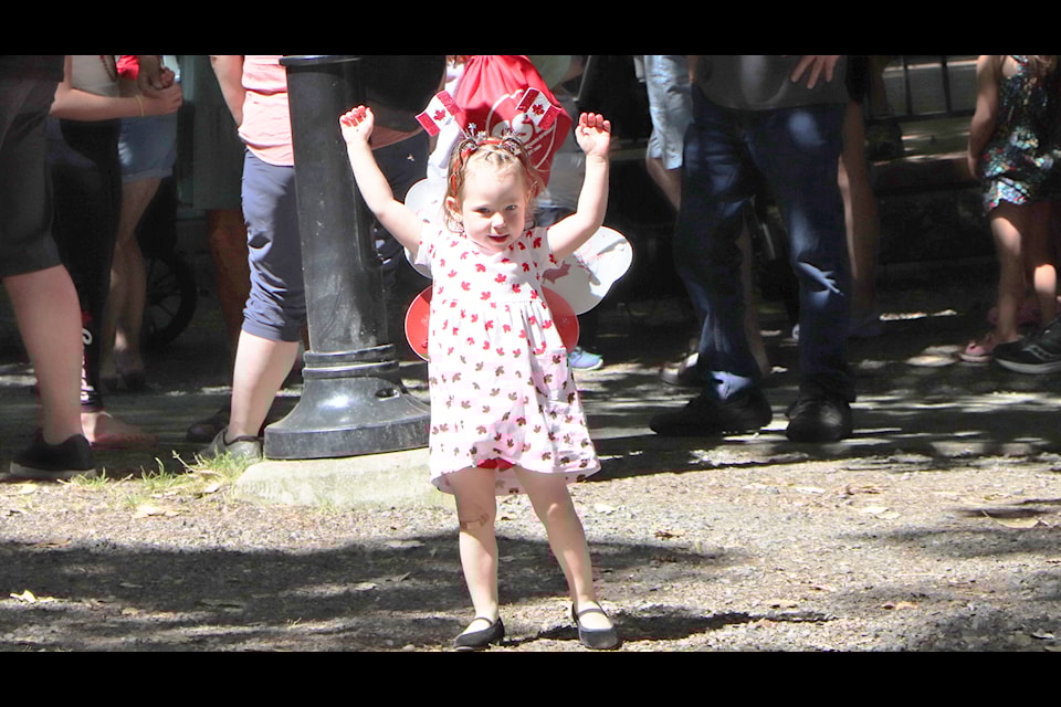 A young reveler, dressed to impress in maple leaves during the July 1 celebrations at Waterwheel Park in Chemainus.